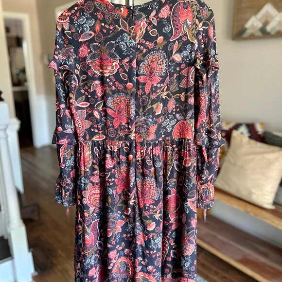 LOFT Ruffle Detail Long Sleeve Mid Length Boho Cottagecore Prairie Dress Sz 6 - Picture 4 of 9